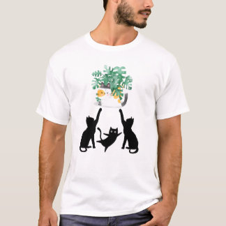 Cute Cats Playing with Plants | Silhouette Design T Shirt