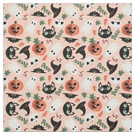 Cute Cats & Pumpkins  Black Halloween Mönster Tyg
