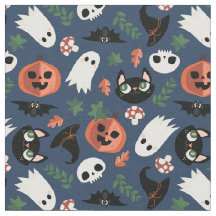 Cute Cats & Pumpkins Navy Blue Halloween Mönster