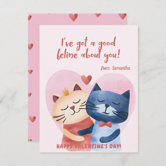 Cute Cats Punny Funny Kids Valentines day Julkort (Fram/baksida)