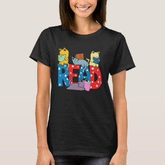 cute cats reading books librarian teacher graphic t shirt