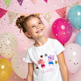 Cute Cats Rosa Barns födelsedag Namn T Shirt