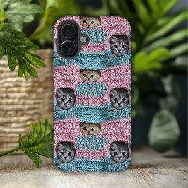 Cute Cats Rosa Blue Knitting Girly