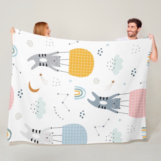 Cute Cats Seamless Mönster Fleecefilt (På plats)