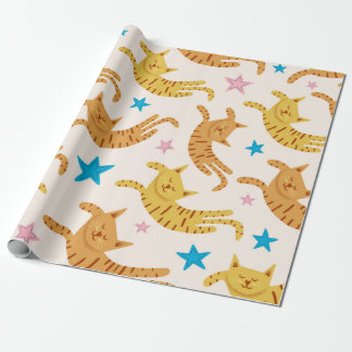 Cute cats seamless pattern with stars funny drawin presentpapper