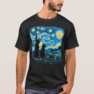 Cute Cats Starry Night Van Gogh Far Mor Son T Shirt