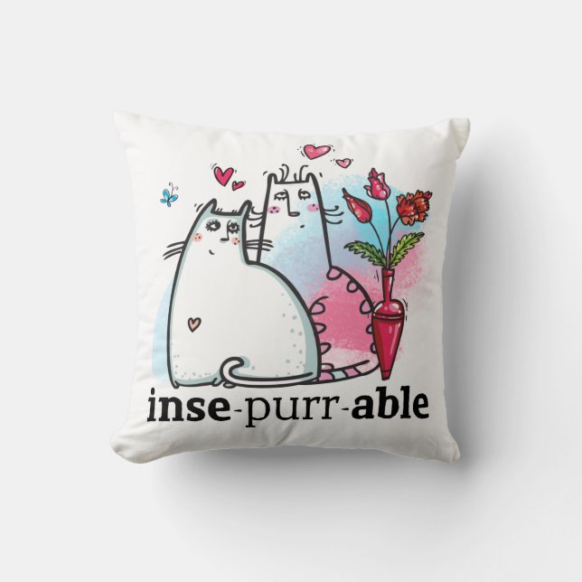 Cute Cats Teckning Romantic kattdjur Pun Insepurab Kudde (Framsida)