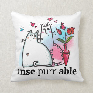 Cute Cats Teckning Romantic kattdjur Pun Insepurab Kudde