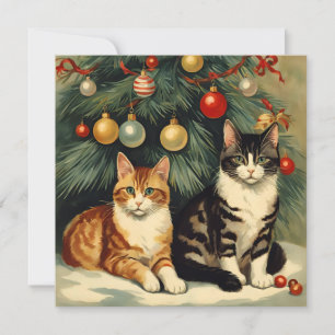 Cute Cats under Julgran Cat Lover Julkort