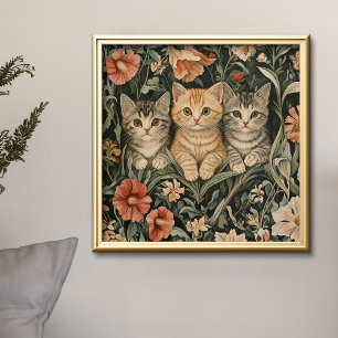 Cute Cats Vintage Kittens William Morris Stil Fototryck
