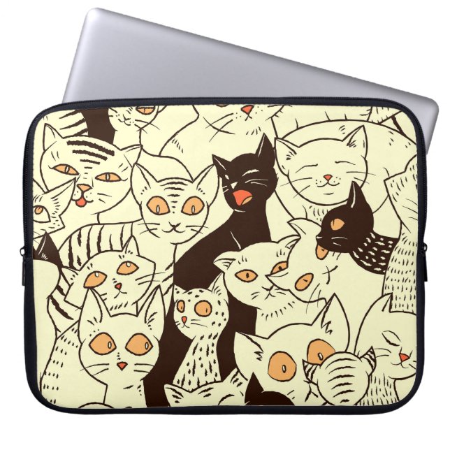 Cute Cats Vintage Tapet Mönster Laptop Fodral (Framsidan)