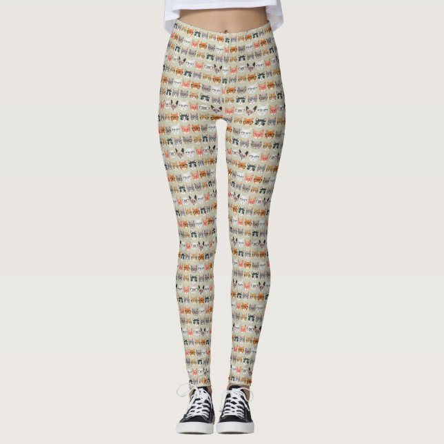 Cute Cats Wating Glass Mönster Leggings (Framsida)