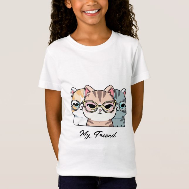Cute Cats Wear Glass My Friend Change Text T Shirt (Framsida)