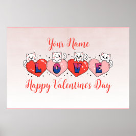 Cute Cats with hearties, Bisexual Flagga Färg Poster