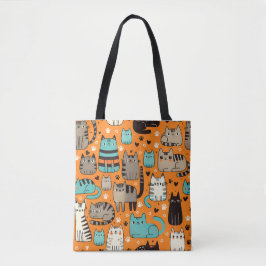 Cute Cats with Orange Background tobag Tygkasse