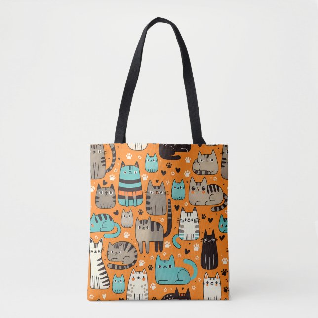 Cute Cats with Orange Background tobag Tygkasse (Framsida)