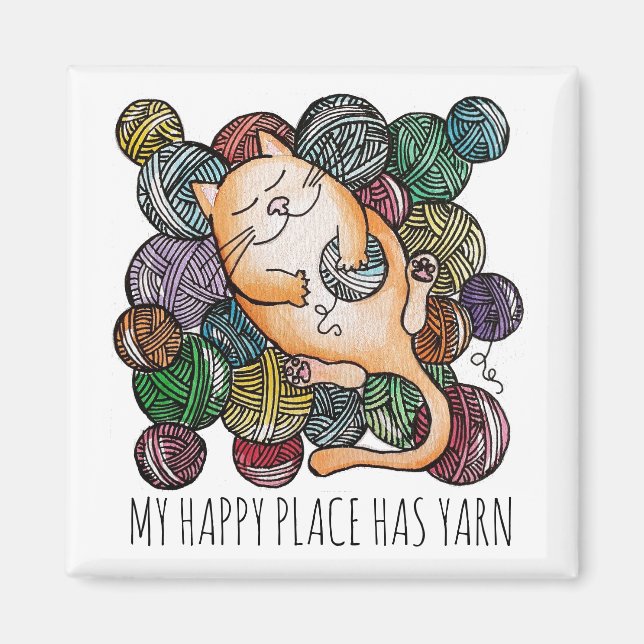 Cute Cat's Yarn Heaven Knitting Wool Knitters Magnet (Framsidan)