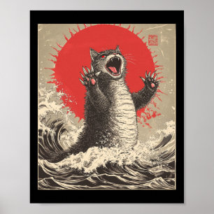 Cute Catzilla Cat japansk Art Funny Cat Poster