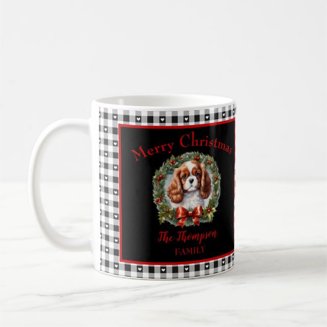 Cute Cavalier Charles Hund Namn Gingham jul Kaffemugg (Vänster)