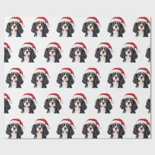 Cute Cavalier King Charles Spaniel with Santa Hat  Presentpapper (Platt)