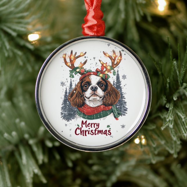 Cute Cavalier Kung Charles Hund Julgransprydnad Metall (Träd)