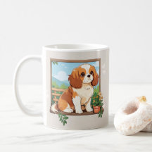 Cute Cavalier Kung Charles Pastel med blommor