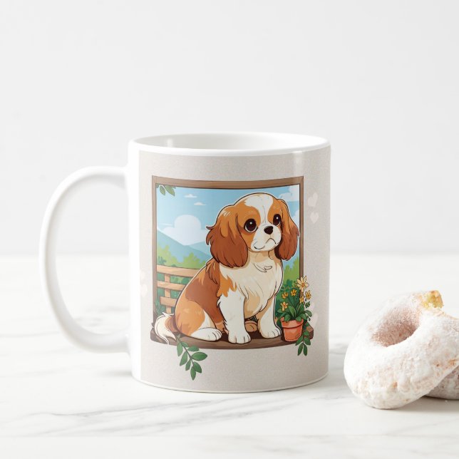 Cute Cavalier Kung Charles Pastel med blommor Kaffemugg (Med munk)