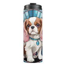 Cute Cavalier Kung Charles Pastel Stached Glass