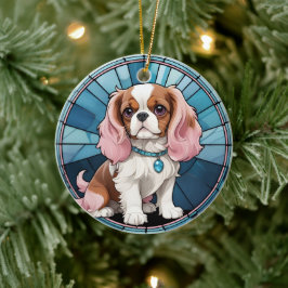 Cute Cavalier Kung Charles Pastel Stached Glass Julgransprydnad Keramik
