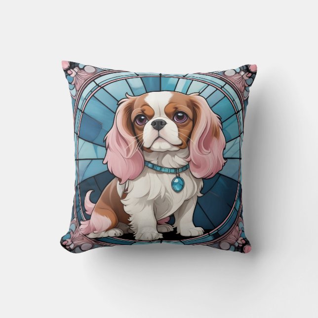 Cute Cavalier Kung Charles Pastel Stached Glass Kudde (Framsida)