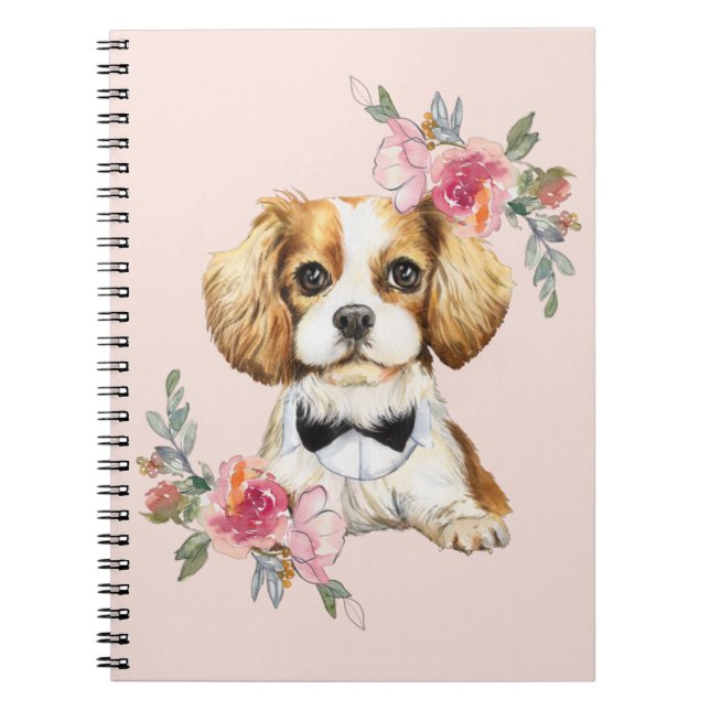 Cute Cavalier Kung Charles Puppy Watercolor Anteckningsbok (Framsidan)
