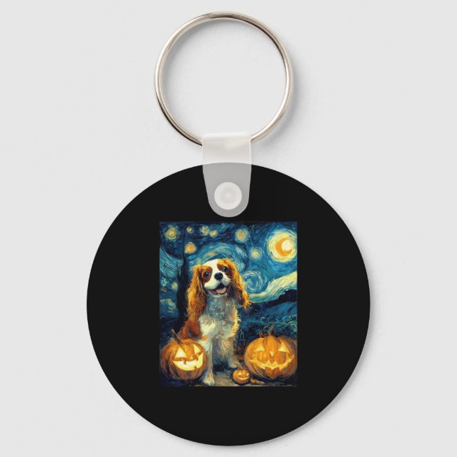 Cute Cavalier Kung Charles Spain Hund Halloween J Nyckelring (Framsida)
