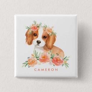 Cute Cavalier Kung Charles Spain Orange Blommigt Knapp