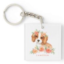 Cute Cavalier Kung Charles Spain Orange Flowers