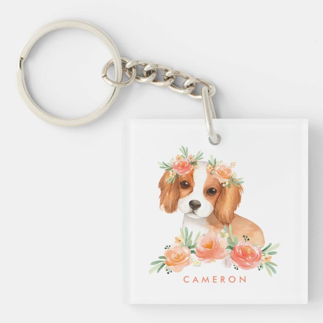 Cute Cavalier Kung Charles Spain Orange Flowers (Framsidan)