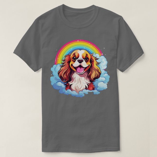 Cute Cavalier Kung Charles Spain Rainbow Cloud D T Shirt (Design framsida)