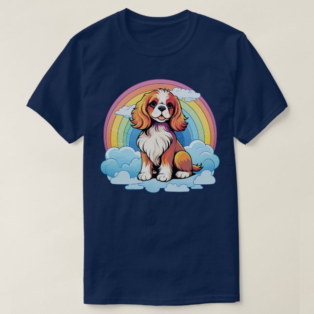 Cute Cavalier Kung Charles Spain Rainbow Cloud P T Shirt (Design framsida)