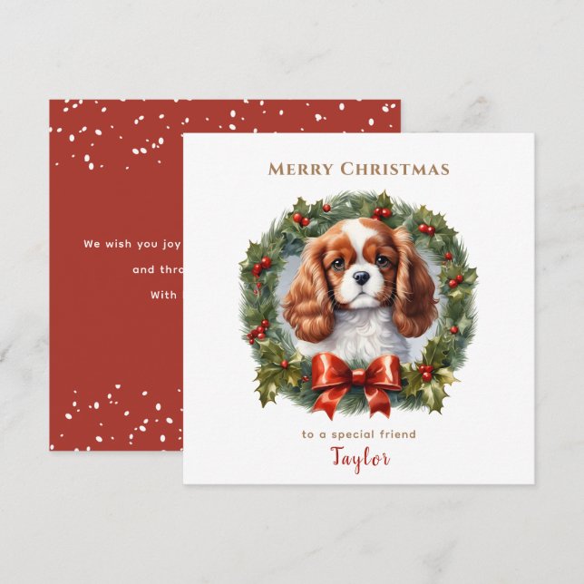 Cute Cavalier Kung Charles Spanska Hund jul Kort (Fram/baksida)