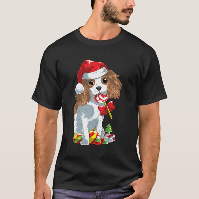 Cute Cavalier Kung Charles Spanska Hund jul T Shirt (Framsida)
