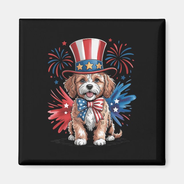 Cute Cavapoo Hund Patriotic Hat Independence day 4 Magnet (Framsidan)