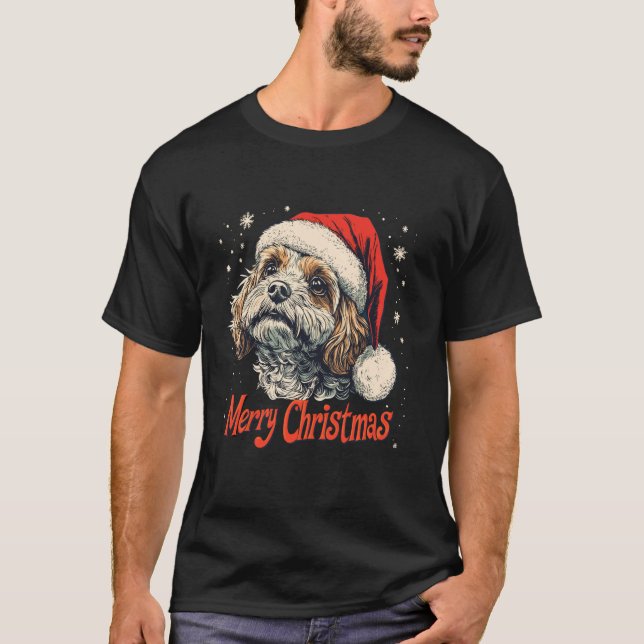 Cute Cavapoo Santa Hat God jul Julafton Hund Lo T Shirt (Framsida)