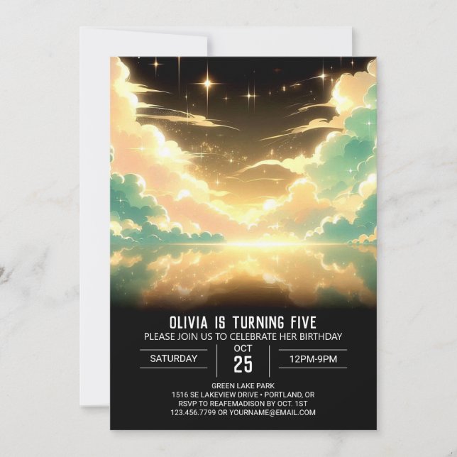 Cute Celestial Digital Birthday Inbjudningar (Framsida)