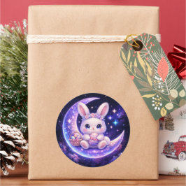 Cute Celestial Easter Bunny Round Sticker Runt Klistermärke
