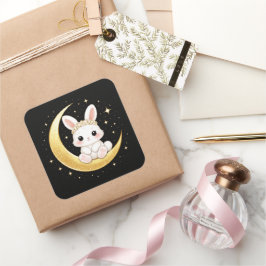 Cute Celestial Easter Bunny Square Sticker Fyrkantigt Klistermärke