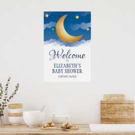 Cute Celestial Måne och Stars Baby Shower Poster