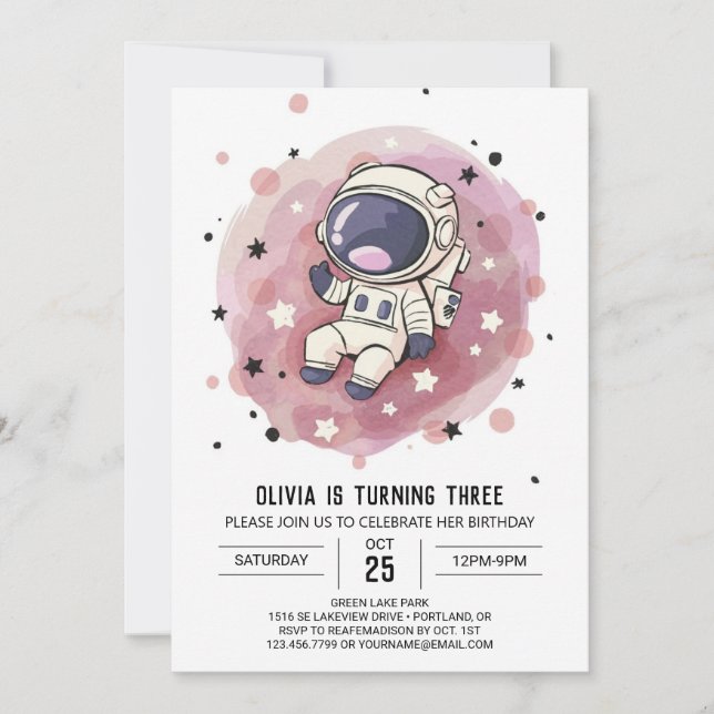Cute Celestial Stollig Astronaut Birthday Inbjudningar (Framsida)
