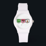 Cute Cello Armbandsur<br><div class="desc">En vacker cello Julklapp för den underbara cellisten i ditt liv. Den här Peace Kärlek Cello-designen har ett sött fredstecken,  hjärta och musikinstrumentet,  cello. En underbar gåva till en kvartettmedlem eller orkesterledare.</div>