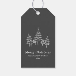 Cute Chalk Julgranar Black White Presentetikett