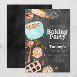 Cute chalkboard bakning födelsedagsfest inbjudan