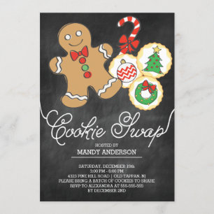 Cute Chalkboard Helgdag Cookie Swap Inbjudningar